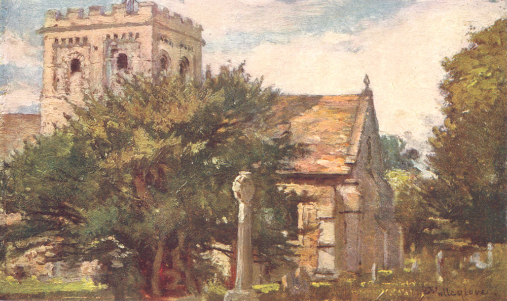 OXFORD. Iffley Church from the South-East 1903 old antique print picture